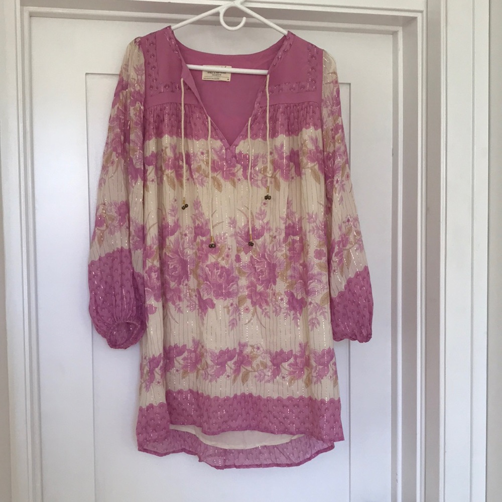 Spell X Free People coco lei floral embroidered pink tunic dress